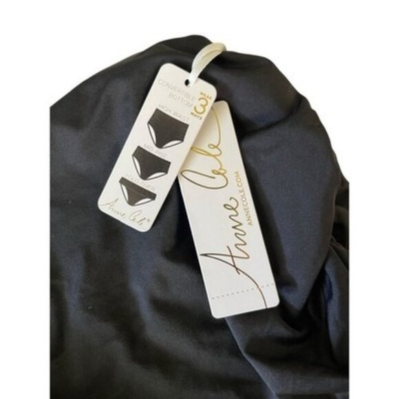 Anne Cole Black Shirred Convertible Waist Bikini Bottom Plus Size 16W NWT $64 - Picture 3 of 4